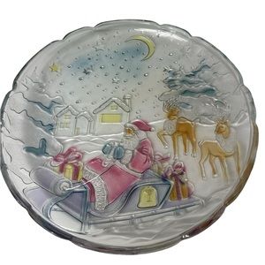Crystal Clear Sleigh Bells Hand Painter Platter 1989 14 Inch Diameter